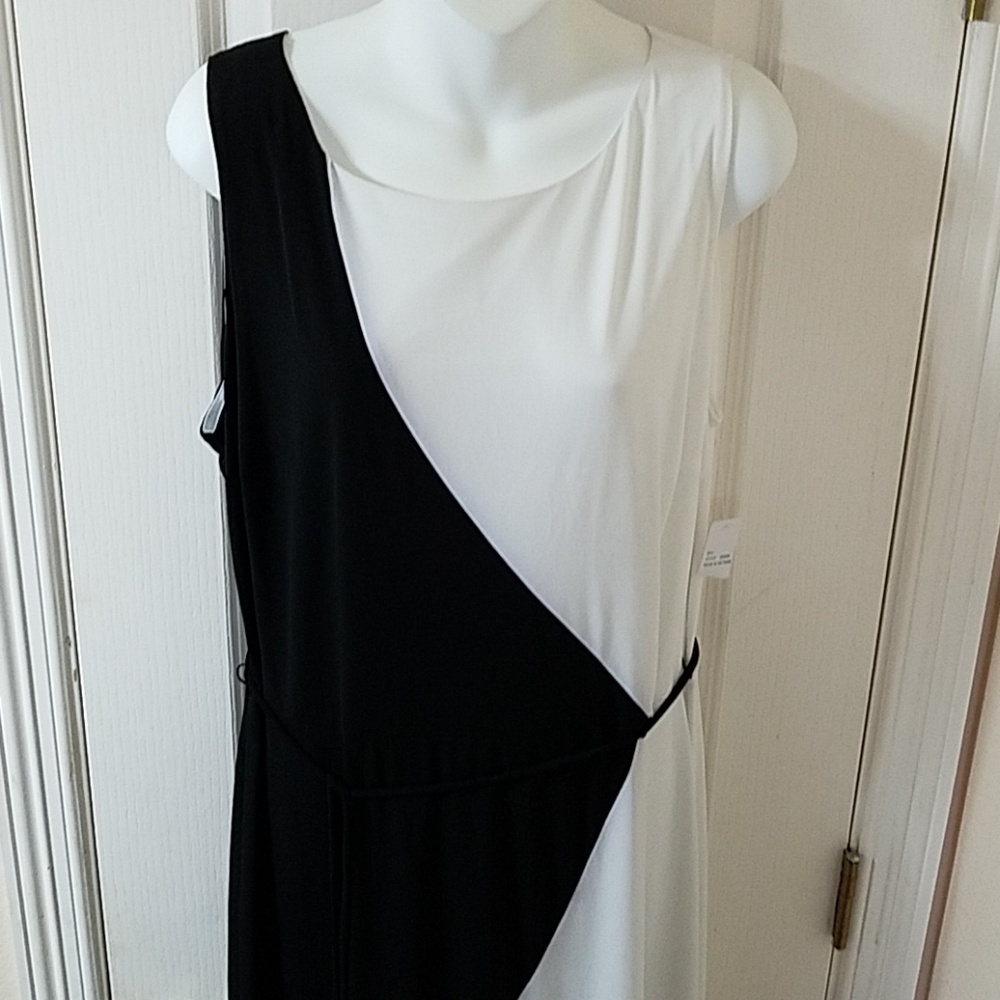 Sandra Darren Color Block black and white dress